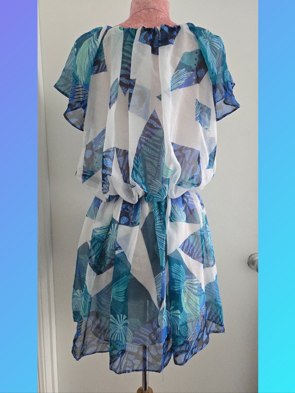 Silk Marc Jacobs Mini Dress Summer Cocktail Beach Blue Teal Size S - Picture 3 of 9